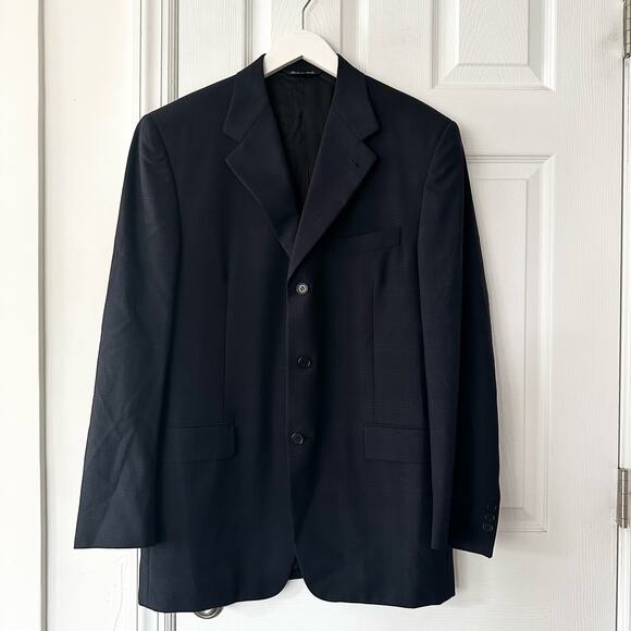 Canali for Bloomingdales Navy Blue Grid Pure Wool Three Button Suit Jacket 50R - Picture 1 of 11